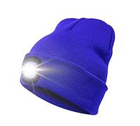 enjoydeal Bonnet tricoté avec 4 LED rechargeable par USB - Mains libres - Pour camping, barbecue, course à pied, marche, bleu, L