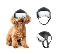 Enjoying Casque et Lunette Moto Chien, Protection UV, Casque pour Chien, Anti-Sable, pour Chiens de 7,5 à 12,5 kg, Verres Argentés