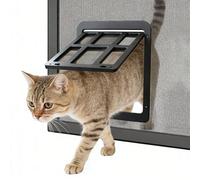 ENJOYING Chatiere Moustiquaire, Porte à Petit Chien pour Moustiquaire avec Rabat Magnétique, Porte à Animal pour Porte Coulissante Fenêtre, Fermeture Automatique, Verrouillable, Noir