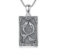 enjoylifecreative Collier pour femme avec 12 signes du zodiaque en argent sterling 925 - Horoscope - Pendentif carte de tarot - Chaîne constellations astrologiques - Cadeau d'anniversaire pour femme