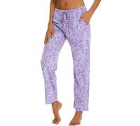 ENJOYNIGHT Pantalon de pyjama pour femme en coton manches longues avec imprimé, pantalon de sommeil, pantalon de loisirs avec poches et cordon de serrage, lilas, XXL