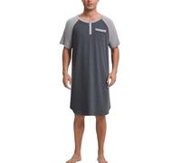 Enjoyoself Chemise de Nuit Homme Hauts de Pyjama Tee-Shirt Longueur Genou Col V avec Boutons Manches Courtes Vêtements d'Intérieur Douce Confortable Grande Taille Gris Foncé+Gris 4XL
