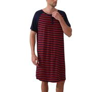 Enjoyoself Chemise de Nuit Homme Hauts de Pyjama Tee-Shirt Longueur Genou Col V avec Boutons Manches Courtes Vêtements d'Intérieur Douce Confortable Grande Taille Rouge Bleu Marine*Rayé 3XL