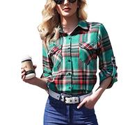 Enjoyoself Chemisier Carreaux Femme 100% Coton Chemise Bucheron Western Décontractée Classique Retro Ecossaise Coton Flanelle Blouse Gilet T Shirt Casual Vintage,Vert 3,M