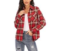Enjoyoself Chemisier Carreaux Femme 100% Coton Chemise Bucheron Western Décontractée Classique Retro Ecossaise Coton Flanelle Blouse Gilet T Shirt Casual Vintage,Rouge 4,XL