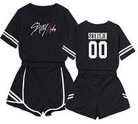 Enjoyyourlife Unisexe Kpop Straykids T-Shirt & Short Set Stray Kids Crop Top & Short Bang Chan Changbin Hyunjin Han Felix Seungmin Black XS, S, M, L, XL, 2XL