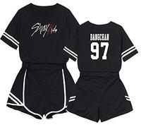Enjoyyourlife Unisexe Kpop Straykids T-Shirt & Short Set Stray Kids Crop Top & Short Bang Chan Changbin Hyunjin Han Felix Seungmin Black XXL