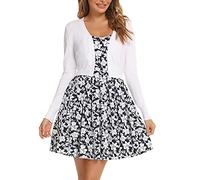 Enjyam Femme Cardigan Pull Court Gilet Boléro Manches Longues en Tricot pour Robe-Blanc/M