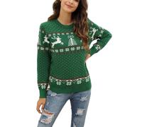 Enjyam Pull de Noël Femme à Col Rond Pull Tricoté pour Femme Pullover Noël Flocon De Neige Dames Renne Bonne Année Pulls Cadeau de Festival Idéal-Vert/S