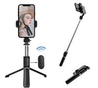 Enkarl Selfie Stick Tripod, Portable Extendable 3 in 1 Stainless Steel Phone Tripod with Detachable Wireless Remote and Tripod Stand Selfie Stick, Lightweight Compatible with Cellphones. (Black)