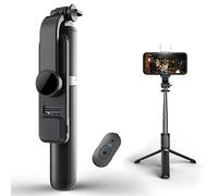 Enkarl Selfie Stick Tripod with Light, Portable Extendable 3 in 1 Stainless Steel Phone Tripod with Detachable Wireless Remote Stand Selfie Stick, Lightweight Compatible with Cellphones (Black)