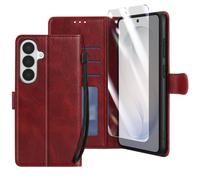 Etui Portefeuille pour Galaxy S26 avec Verre Trempé et Dragonne Bordeaux