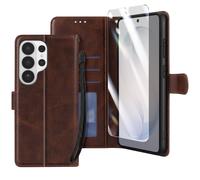 Étui Portefeuille pour Galaxy S26 Ultra avec Verre Trempé et Dragonne Enkay Marron