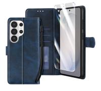 Etui Portefeuille pour Galaxy S26 Ultra avec Verre Trempé et Dragonne Bleu nuit