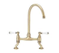 ENKI, Astbury KT104 Robinet mlangeur d'vier de cuisine en bronze antique avec bec pivotant col de cygne et leviers en cramique quart de tour, construction en laiton massif, design traditionnel