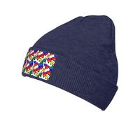 EnkzpoHen Chapeau tricoté unisexe doux arc-en-ciel imprimé cœurs gay fierté, confortable et tendance pour temps froid, bleu marine, Taille unique