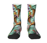 EnkzpoHen Chaussettes douces et extensibles avec imprimé crème glacée, adaptées pour le sport, le quotidien, l'extérieur et les tenues décontractées, 2 Noir-2, Taille unique