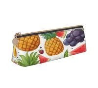 EnkzpoHen Fresh Juicy Fruits Trousse à crayons en cuir avec fermeture éclair Motif ananas baies raisin Orange