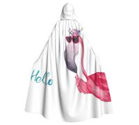 EnkzpoHen Hello Glasses Cape à capuche pleine longueur avec imprimé flamant rose pour adultes, pour les fêtes, le cosplay et le carnaval
