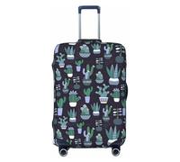 EnkzpoHen Housse de valise élastique avec imprimé cactus et plantes succulentes, convient pour les voyages d'affaires et les vacances (S à XL), Noir , L