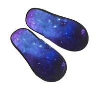 EnkzpoHen Pantoufles bleues chaudes à imprimé galaxie pour homme et femme, chaussures décontractées légères, respirantes et confortables