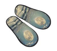 EnkzpoHen Pantoufles chaudes à imprimé lune et mer pour homme et femme, chaussures décontractées légères, respirantes et confortables