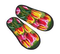 EnkzpoHen Pantoufles chaudes à imprimé tulipes roses pour homme et femme, chaussures décontractées légères, respirantes et confortables