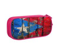 EnkzpoHen Porto Rico Trousse à crayons de voyage haute capacité avec fermeture éclair double couche Motif drapeau, rose, Taille unique, Ensemble cartable