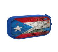 EnkzpoHen Porto Rico Trousse à crayons de voyage haute capacité avec fermeture éclair double couche Motif drapeau, bleu, Taille unique, Ensemble cartable
