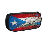 EnkzpoHen Porto Rico Trousse à crayons de voyage haute capacité avec fermeture éclair double couche Motif drapeau, Noir , Taille unique, Ensemble cartable