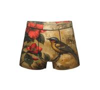 EnkzpoHen Sous-vêtements pour homme avec imprimé floral et oiseau, taille élastique douce, convient pour un usage quotidien, Noir , S