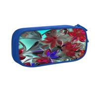 EnkzpoHen Trousse à crayons de voyage haute capacité avec impression de vitrail à fleurs pour le bureau et la maison, fermeture éclair double couche, bleu, Taille unique, Ensemble cartable