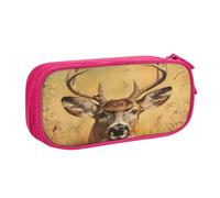 EnkzpoHen Trousse à crayons de voyage haute capacité avec imprimé cerf sauvage pour le bureau et la maison, fermeture éclair double couche, rose, Taille unique, Ensemble cartable