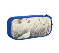 EnkzpoHen Trousse à crayons de voyage haute capacité avec imprimé herbe et colombe pour le bureau et la maison, fermeture éclair double couche, bleu, Taille unique, Ensemble cartable