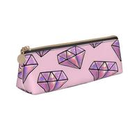 EnkzpoHen Trousse à crayons en cuir avec fermeture éclair et motif losanges roses