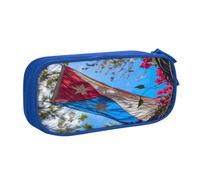 EnkzpoHen Trousse de voyage haute capacité avec fermeture éclair double couche imprimée drapeau de Porto Rico pour le bureau et la maison, bleu, Taille unique, Ensemble cartable