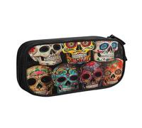 EnkzpoHen Trousse de voyage haute capacité avec imprimé crânes en sucre pour le bureau et la maison, fermeture éclair double couche, Noir , Taille unique, Ensemble cartable