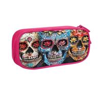 EnkzpoHen Trousse de voyage haute capacité avec imprimé crânes en sucre pour le bureau et la maison, fermeture éclair double couche, rose, Taille unique, Ensemble cartable