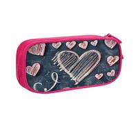 EnkzpoHen Trousse de voyage haute capacité avec inscription « I Love You Words with Hearts » - Pour le bureau et la maison - Fermeture éclair double couche, rose, Taille unique, Ensemble cartable