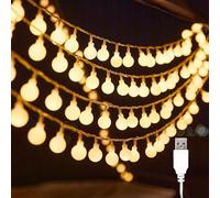ENLACE Guirlande lumineuse globe LED, alimentée par USB, 10 mètres, 80 LED blanc chaud, lumière continue