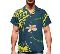 ENLACHIC Chemise hawaïenne décontractée à manches courtes pour homme avec imprimé tatouage tribal polynésien, Polynésie Tapa Samoa américaines, Taille 3XL