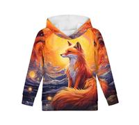 ENLACHIC Sweat à capuche fantaisie imprimé licorne galaxie pour garçons et filles de 4 à 13 ans, Orange Fox Galaxy, 8-10 Years