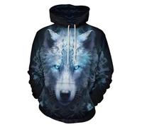 ENLACHIC Sweat à capuche Viking Tatouage 3D Impression numérique pour homme, Blue Eye Cool Wolf, 3X-Large