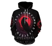 ENLACHIC Sweat à capuche Viking Tatouage 3D Impression numérique pour homme, Odin's Red Raven, 3X-Large
