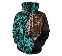 ENLACHIC Sweat à capuche Viking Tatouage 3D Impression numérique pour homme, Tigre viking cyan, Large
