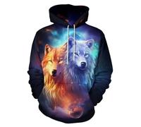 ENLACHIC Sweat à capuche Viking Totem à manches longues avec impression numérique 3D pour homme, Blue Eye Cool Wolf, 6X-Large