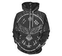 ENLACHIC Sweat à capuche Viking Totem à manches longues avec impression numérique 3D pour homme, Corbeau viking gris, 6X-Large