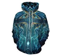 ENLACHIC Sweat à capuche Viking Totem à manches longues avec impression numérique 3D pour homme, Croix de dragon viking, 6X-Large