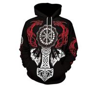 ENLACHIC Sweat à capuche Viking Totem à manches longues avec impression numérique 3D pour homme, Dragon rouge viking, 6X-Large