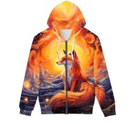 ENLACHIC Sweat à capuche zippé imprimé 3D loup galaxie pour homme avec poches, Galaxy Fire Fox, X-Large